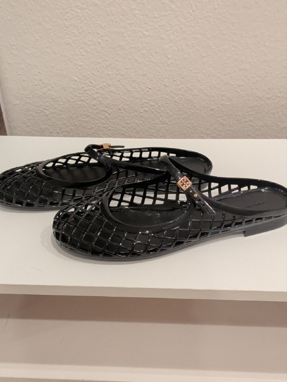 Tory Burch Black Lattice Mary Jane Mules with Gold Accent - Picture 3 of 3